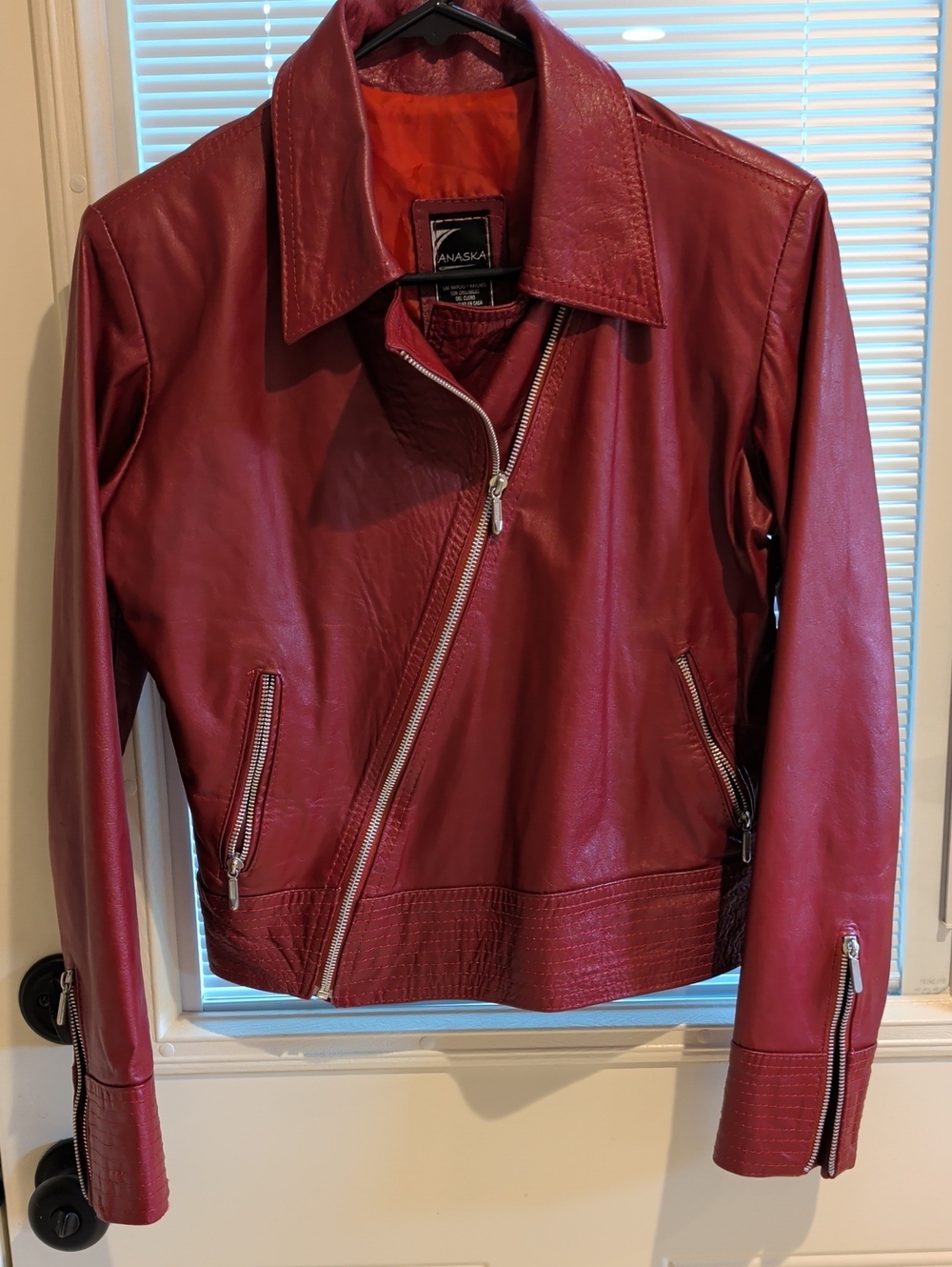 Red Leather Moto Jacket - Women's Size S